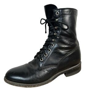 Justin lace up‎ cowboy boots western black leather 506 vintage